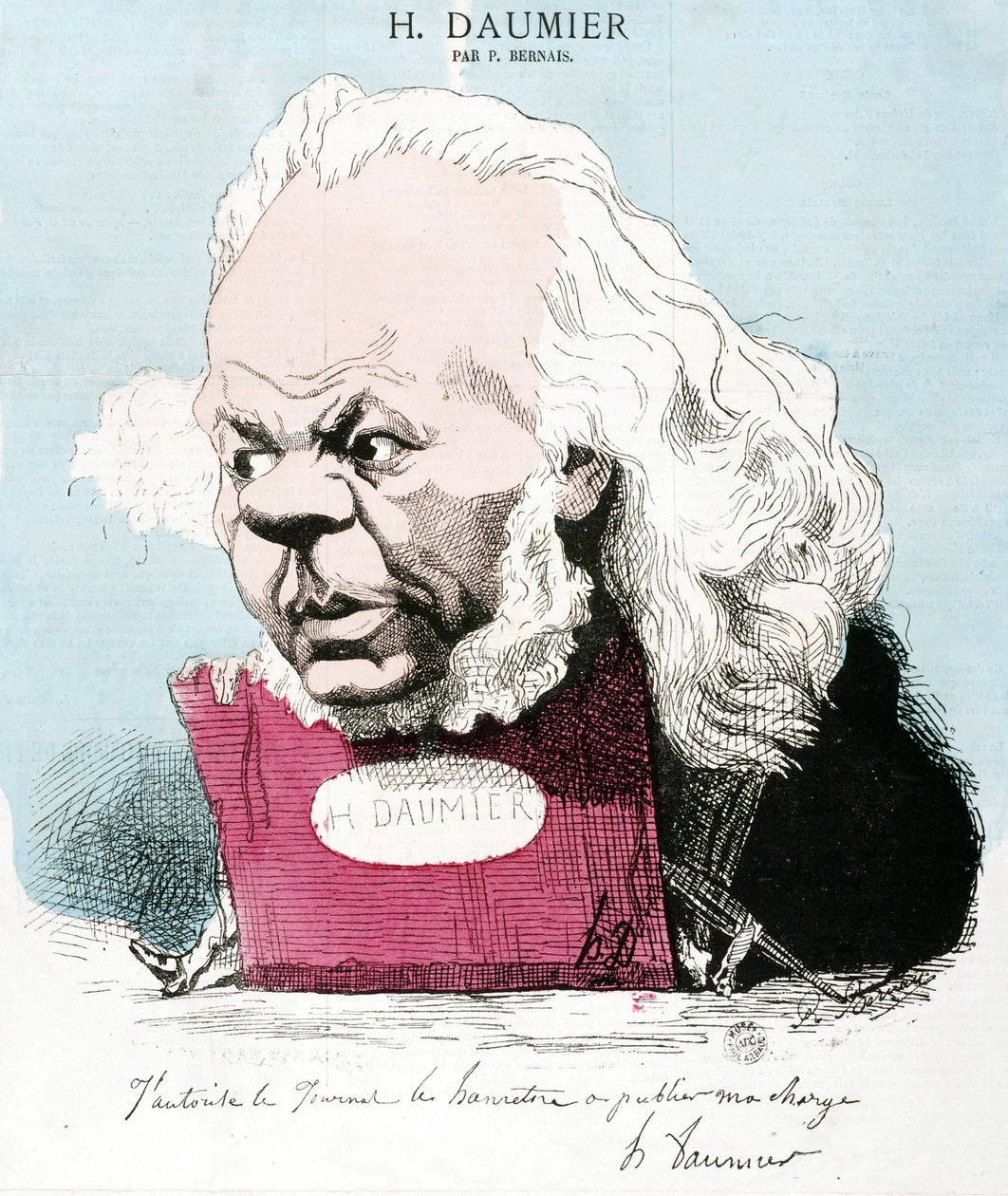 Sarjakuva: Honore Daumier (1808-1879), ranskalainen kaivertaja, taidemaalari ja kuvanveistäjä. Kaiverrus P. Bernais. Mitat: 33 x 30 cm. Arbaud-museo. tekijältä Honoré Daumier