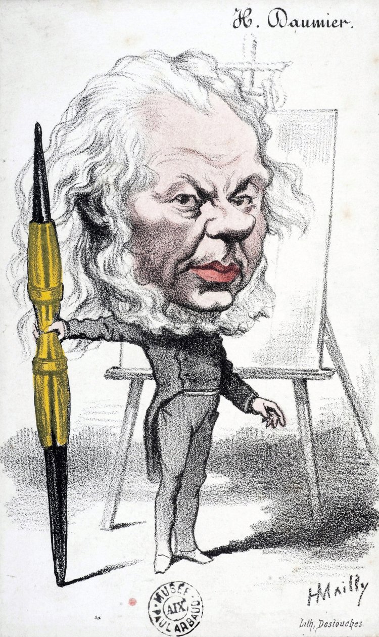 Sarjakuva: Honore Daumier (1808-1879), ranskalainen kaivertaja, taidemaalari ja kuvanveistäjä. Kaiverrus Hyppolite Mailly (s. 1829). Mitat: 14 x 8,5 cm. Arbaud-museo. tekijältä Honoré Daumier