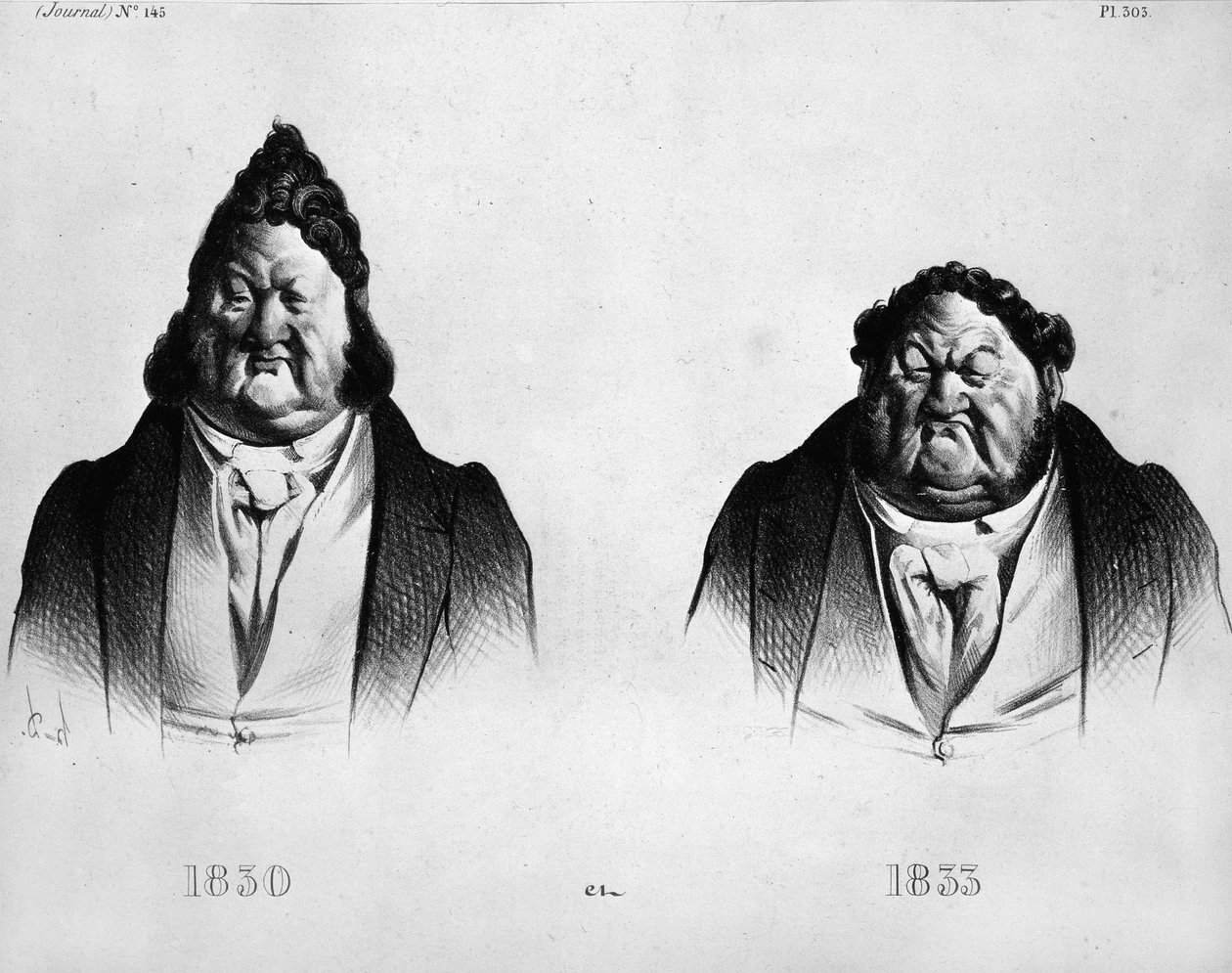Daumierin (1808 - 1879) sarjakuva Louis Philippe I:stä (1773 - 1850) - "" Journalissa", nro 145. Kaiverrus noin 1833 tekijältä Honoré Daumier