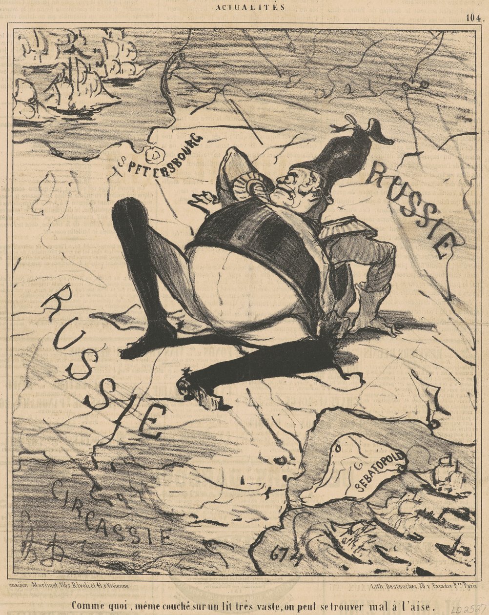 Kuten mitä ... erittäin suuressa sängyssä,,, tekijältä Honoré Daumier