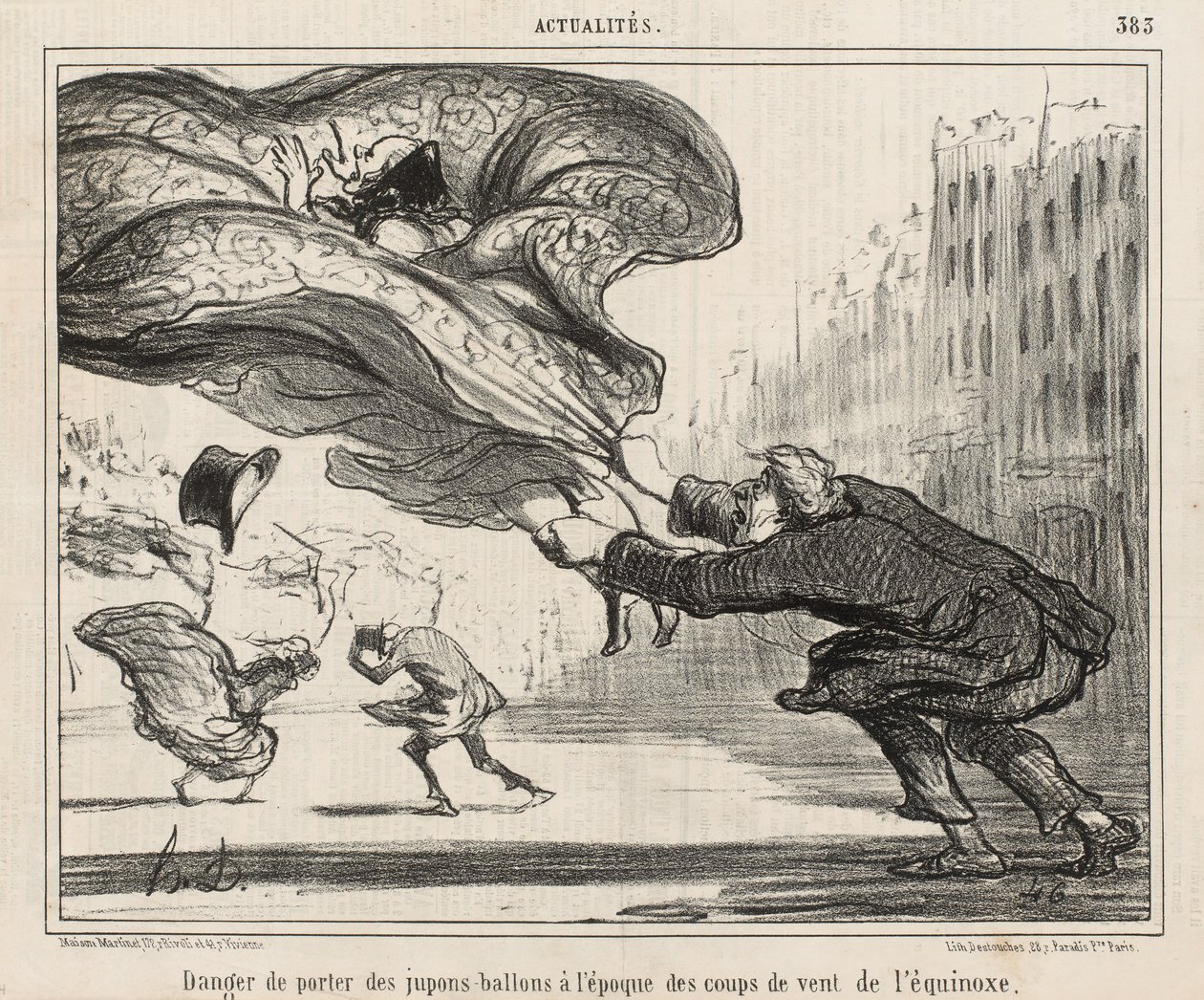 Vaara ilmapallo-alushameiden käyttämisestä päiväntasauksen myrskyjen aikaan, julkaistu 3. huhtikuuta tekijältä Honoré Daumier