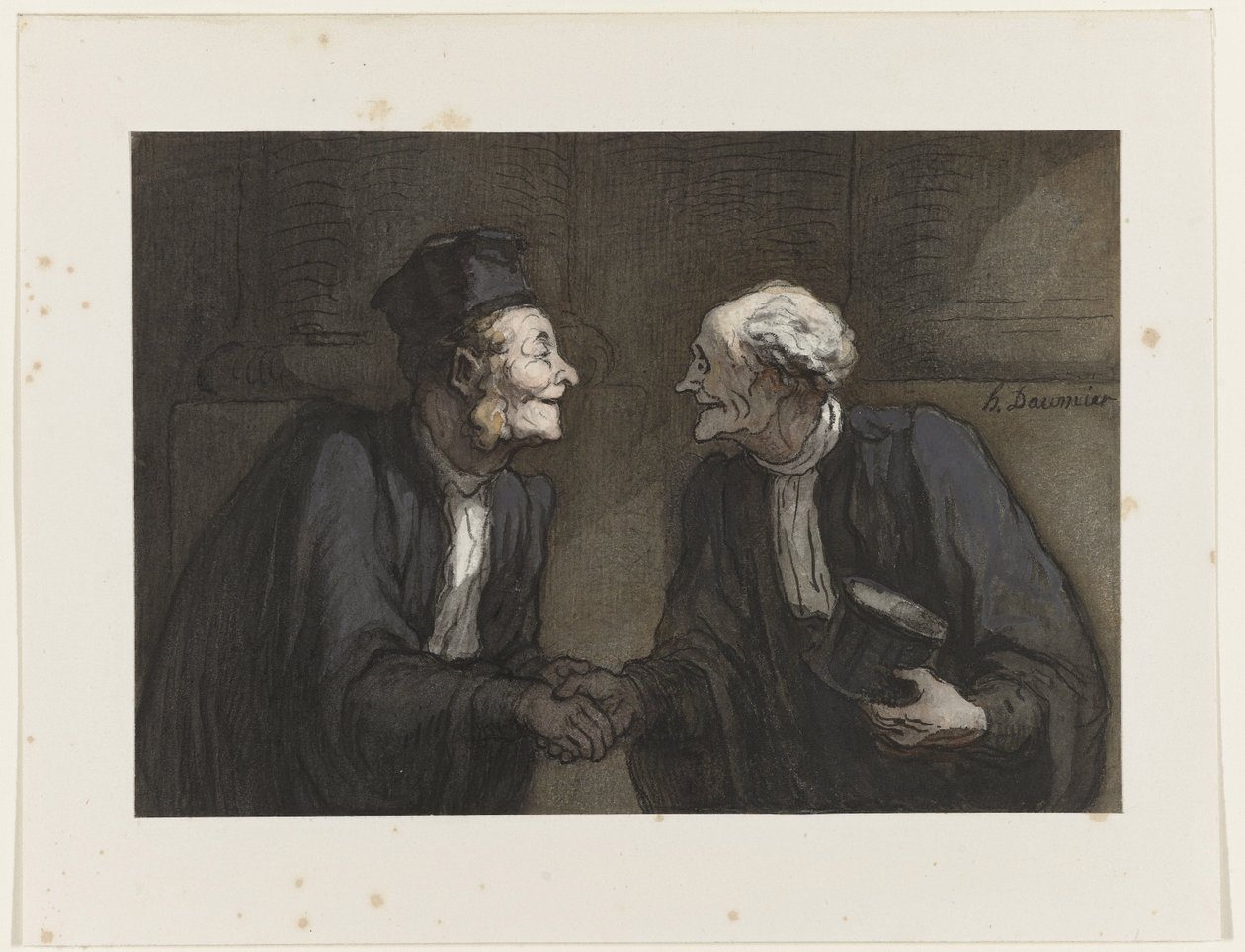 Kaksi asianajajaa: kädenpuristus Kaksi asianajajaa: kädenpuristus. tekijältä Honoré Daumier