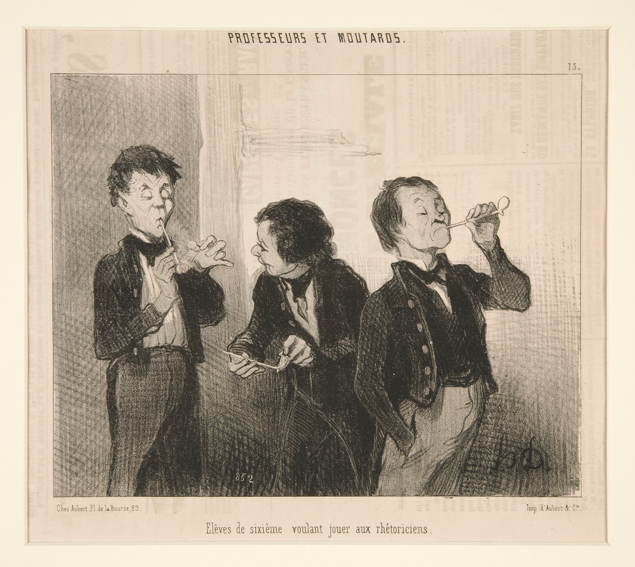 Professors and Moutardsin kuudennen luokan opiskelijat, jotka haluavat näytellä retorikkoja tekijältä Honoré Daumier