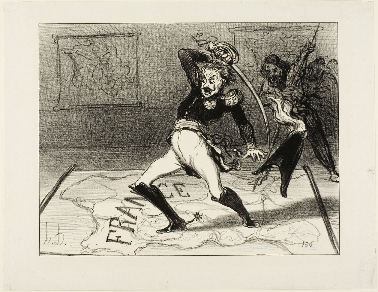 Keisari Nicolas työskentelee kabinetissaan, levy 94, Actualités, 1850 tekijältä Honoré Daumier