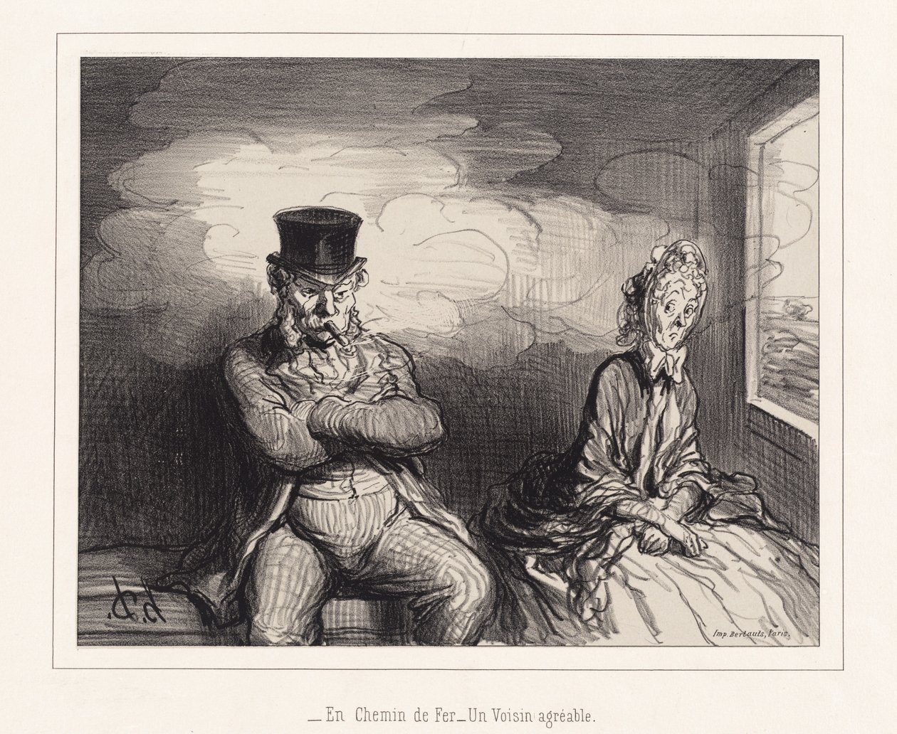 Rautateillä... Miellyttävä naapuri tekijältä Honoré Daumier