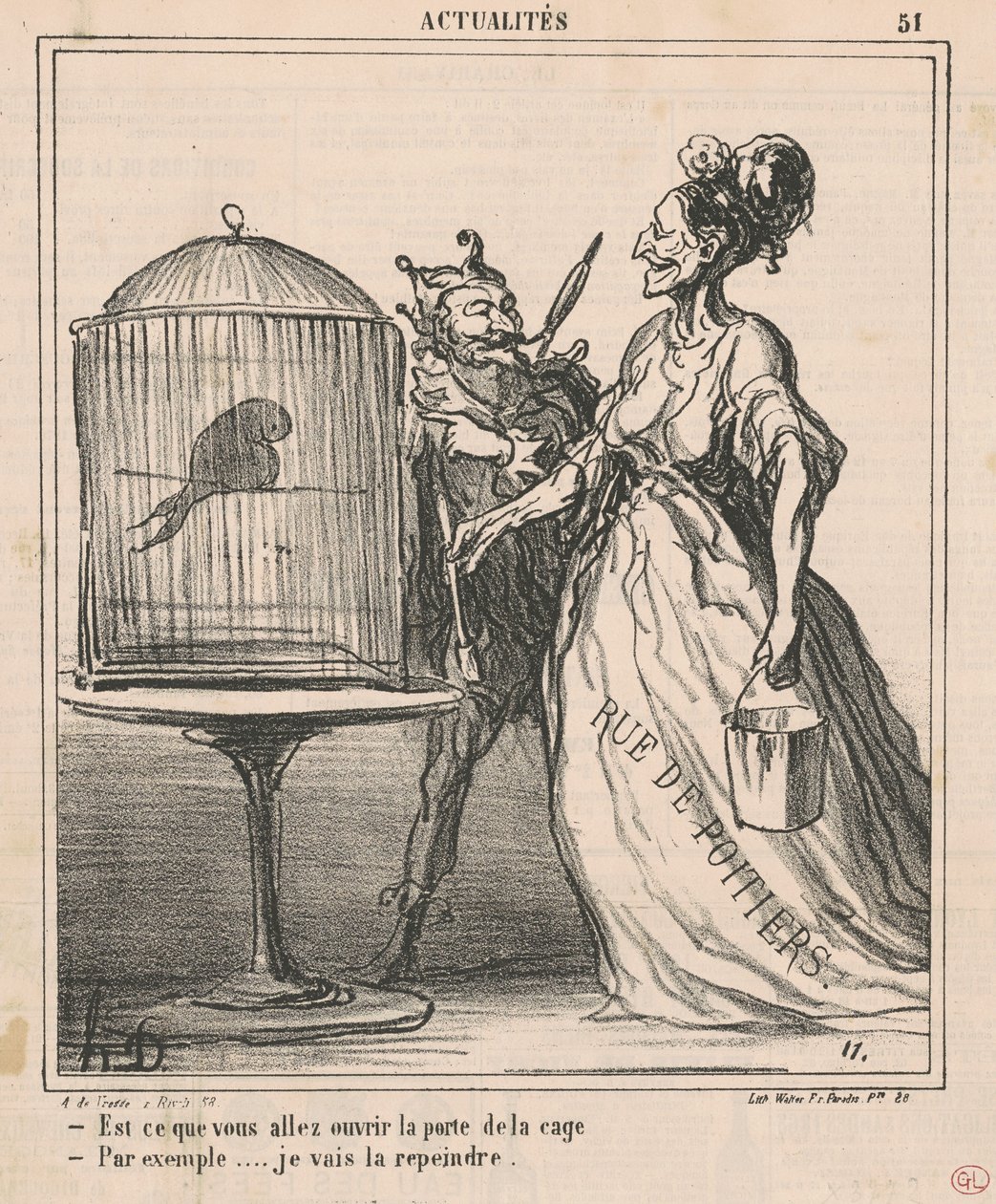 Aiotko avata häkin oven... tekijältä Honoré Daumier