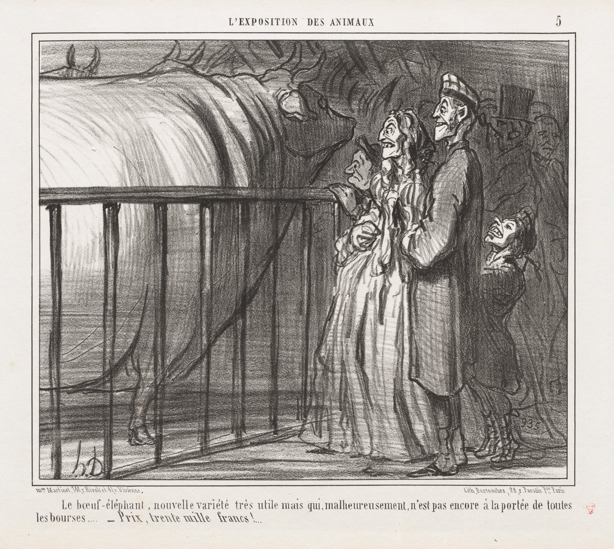 Eläinten näyttely: Pl. 5, The Cow-Elephant, New Variety.... tekijältä Honoré Daumier