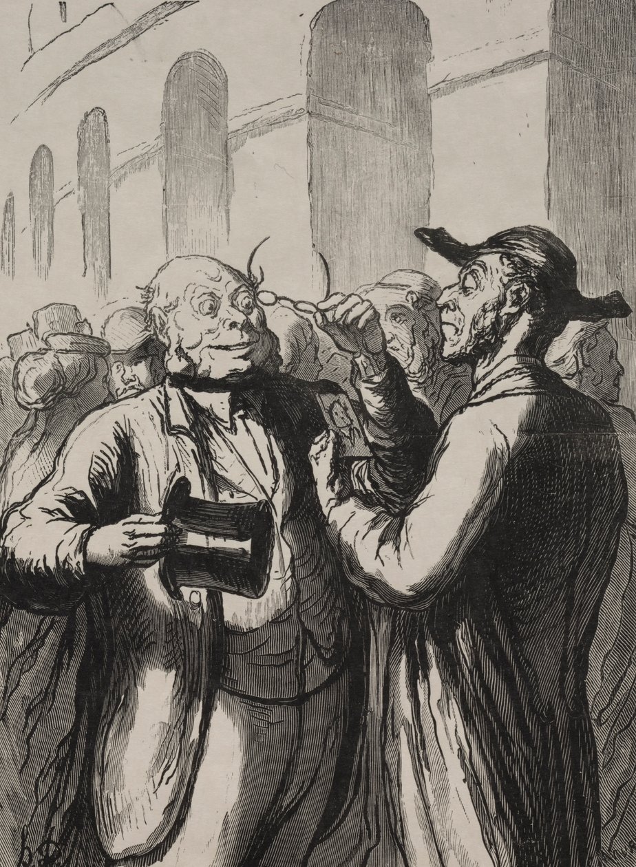 Universaali näyttely: Valokuvien tarkastus kääntöporttien luona.... tekijältä Honoré Daumier