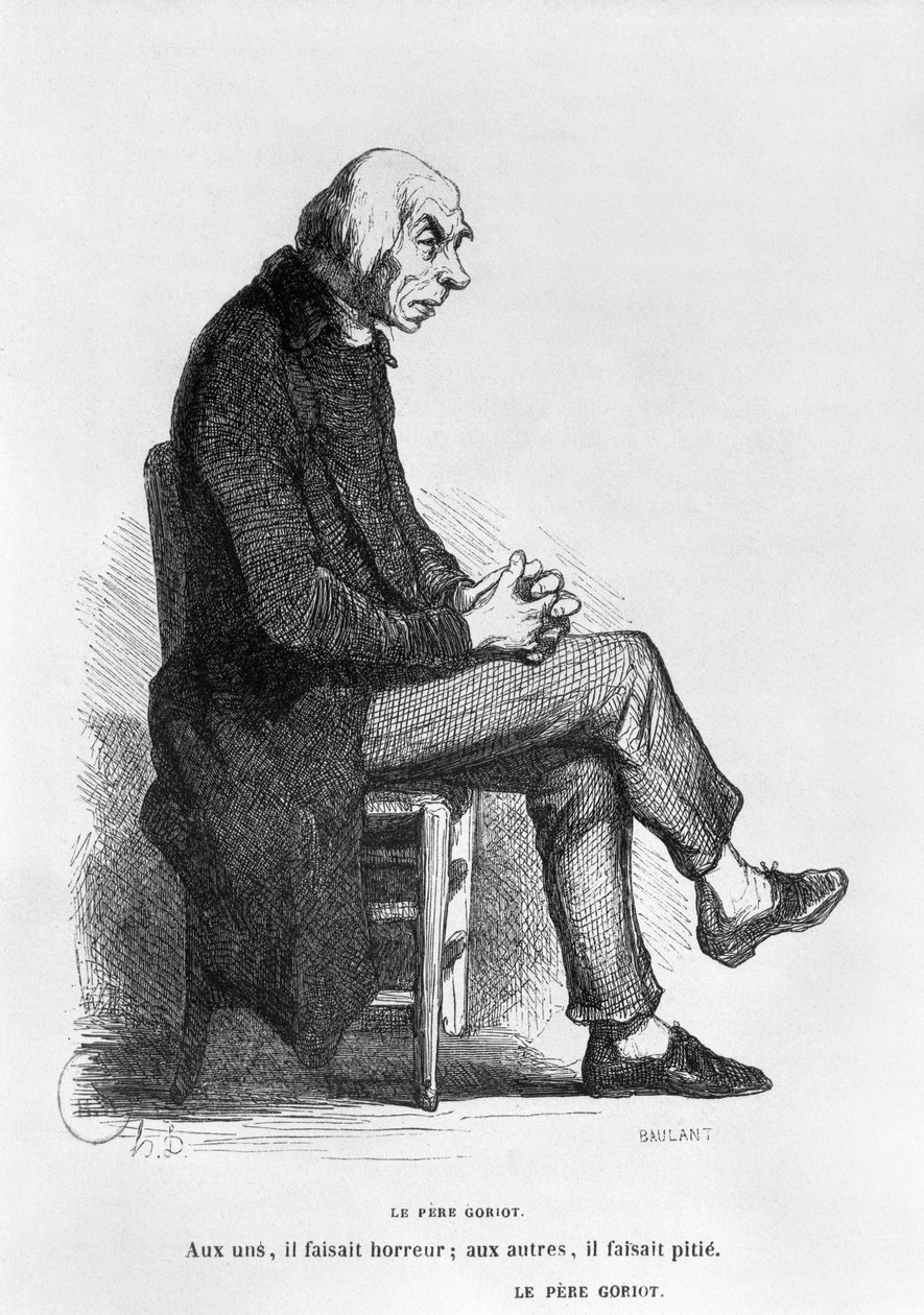 Isä Goriot, kuvitus Honore de Balzacin (1799-1850) teoksesta "Le Pere Goriot", kaiverrettu A. Baulant (1840-50). tekijältä Honoré Daumier