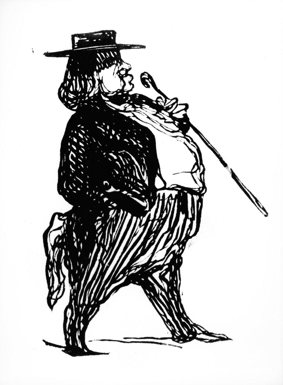 Honore de Balzac (1799-1850) kepillä, todennäköisesti piirretty kirjaa "Physiologie du Rentier" varten, n. 1841 (muste paperille) tekijältä Honoré Daumier