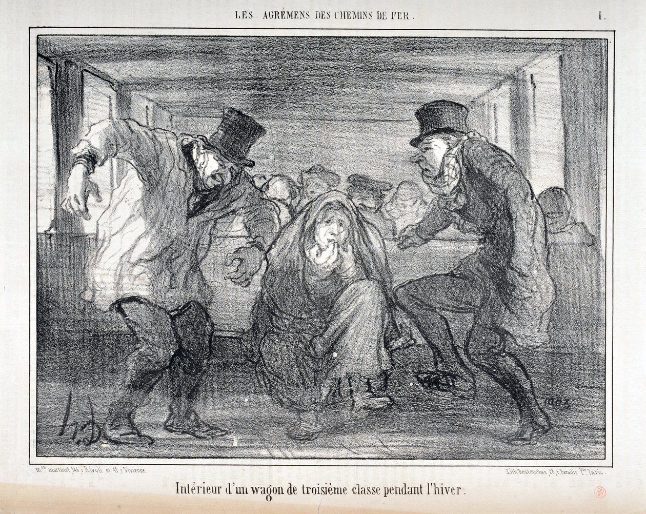 Kuvitus sarjalle "Les Agrements des Chemin de fer" tekijältä Honoré Daumier