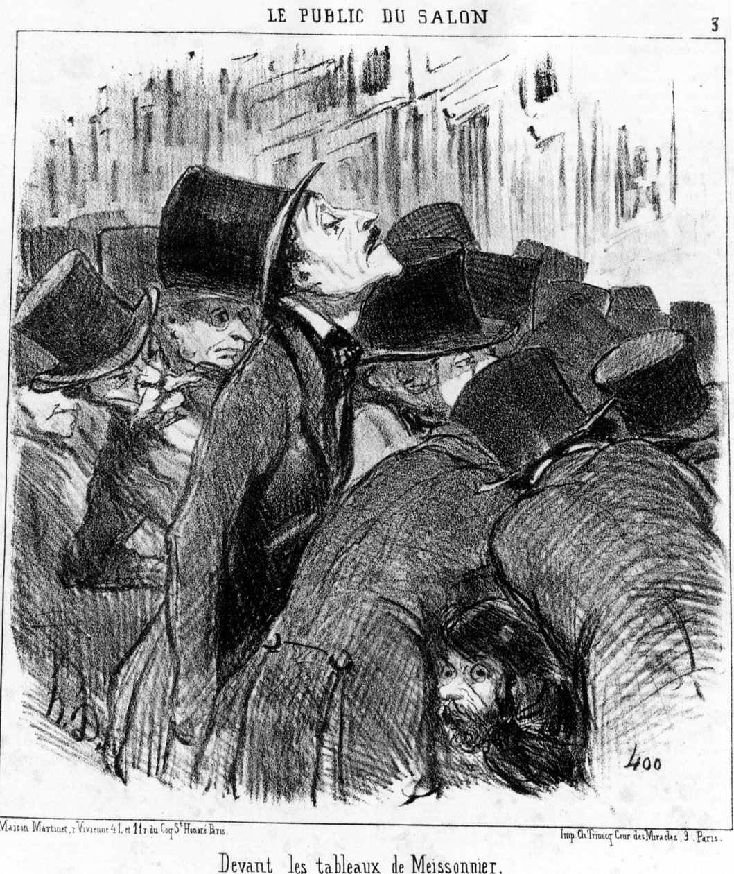 Meissonnierin maalausten edessä, jotka on otettu Honore Daumierin (1808-1879) sarjakuvasarjasta Paintings and Salons. "Charivari" tekijältä Honoré Daumier