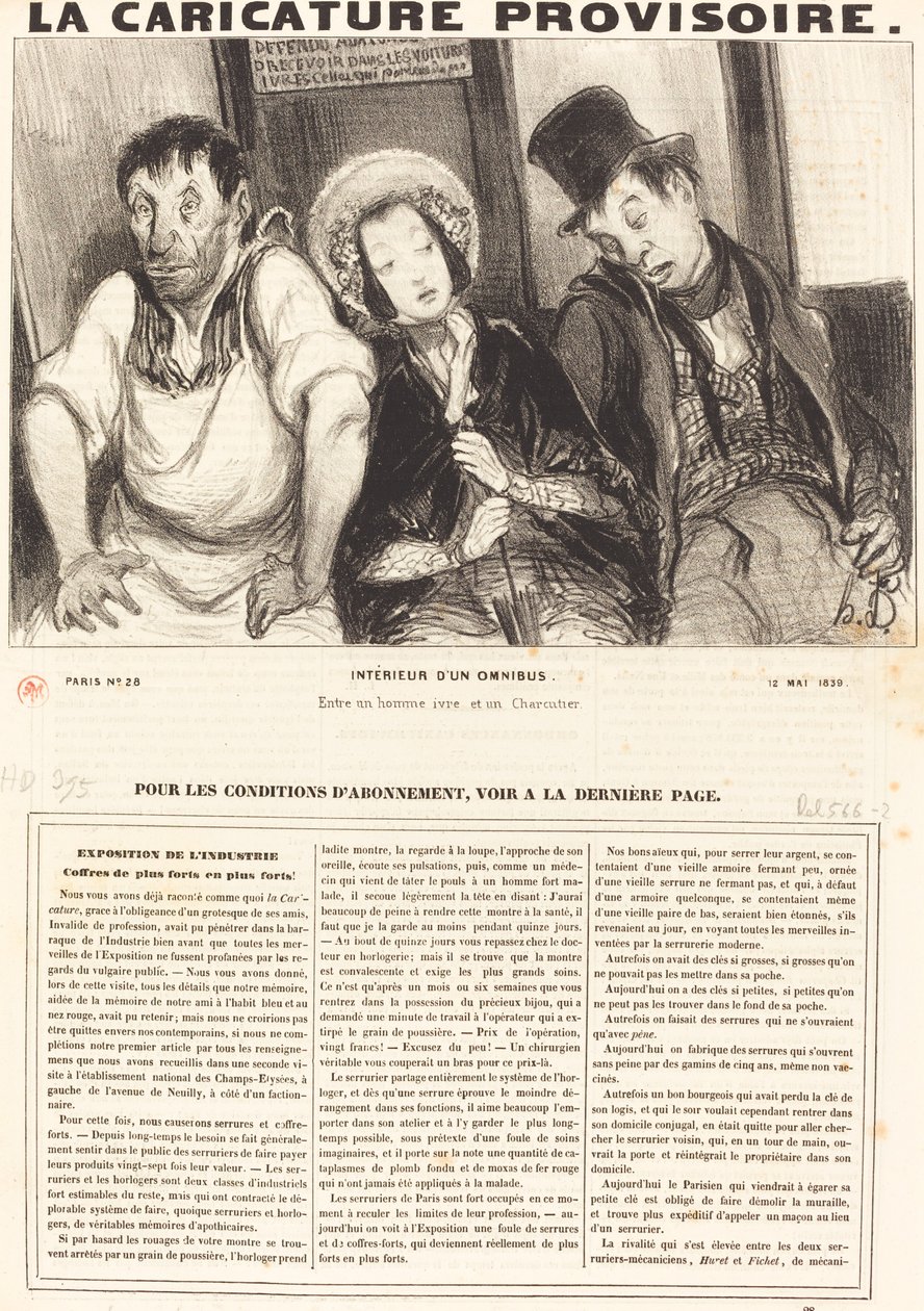 Omnibussin sisätilat tekijältä Honoré Daumier
