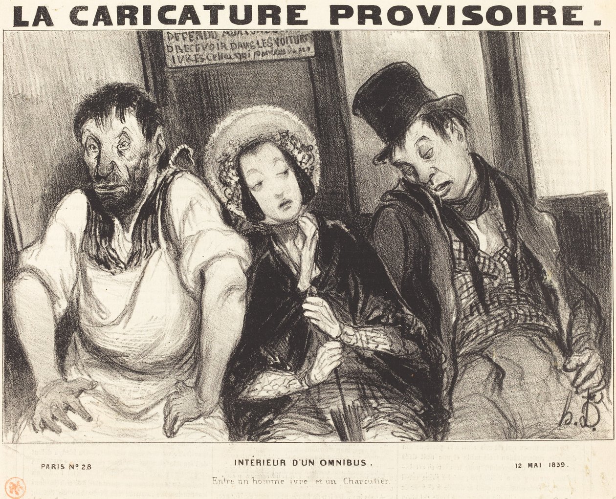 Omnibussin sisätilat tekijältä Honoré Daumier