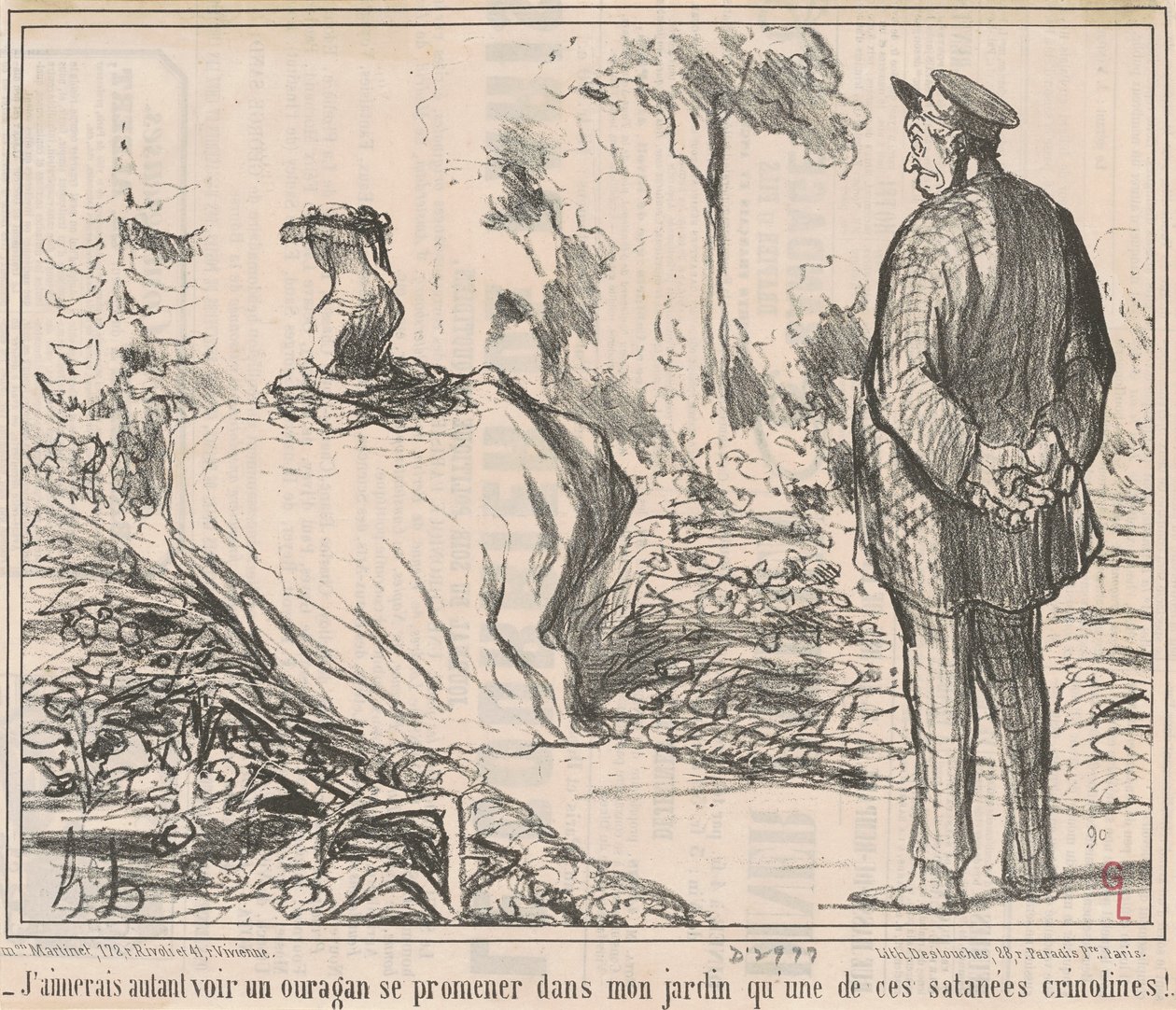 Mieluummin näen hurrikaanin vaeltavan puutarhassani kuin yhden niistä pirun krinoliinista! tekijältä Honoré Daumier