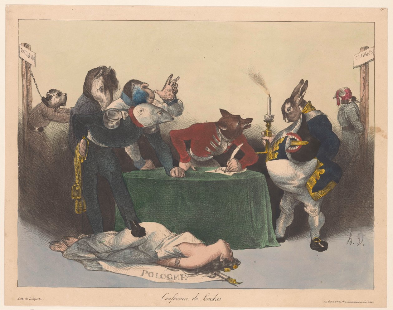 Euroopan suurvaltojen karikatyyri Lontoon konferenssissa Conference de Londres (otsikko esineessä) tekijältä Honoré Daumier