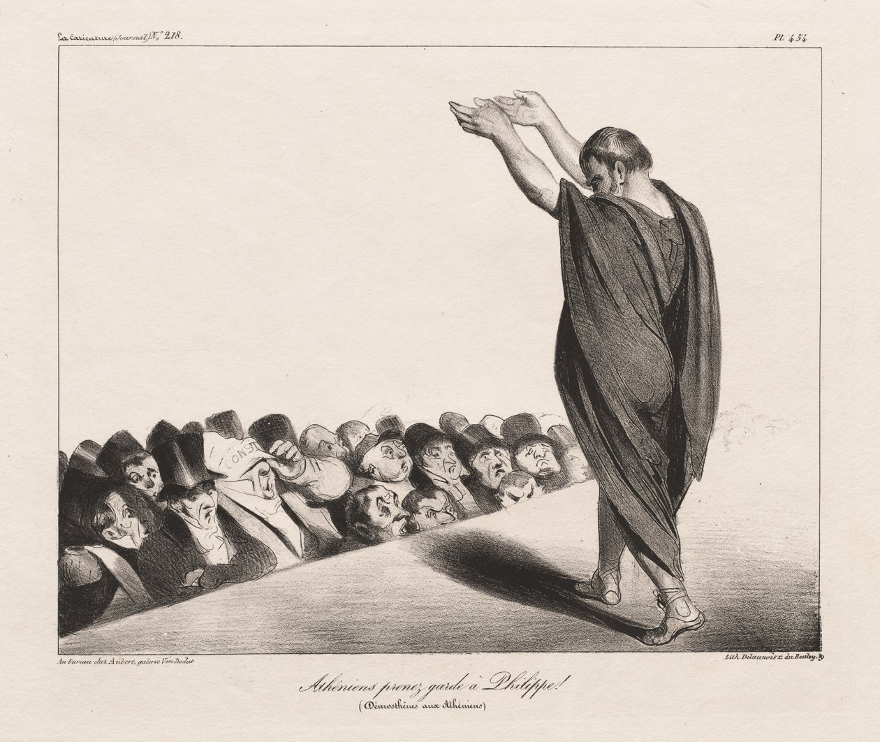 La Caricature, Pl. 454, Ateenalaiset Varokaa Phillipiä! tekijältä Honoré Daumier