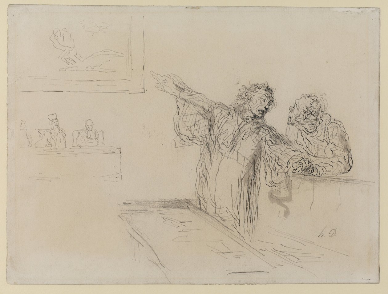 La Defense, n. 1865 (kynä ja muste ja wc paperilla) tekijältä Honoré Daumier