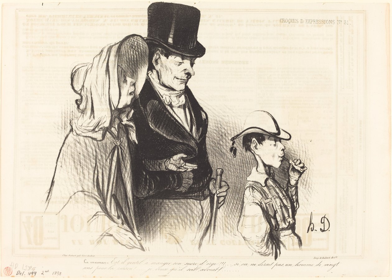 Äiti - Onko kiva syödä hänen ohrasokeriaan!... tekijältä Honoré Daumier