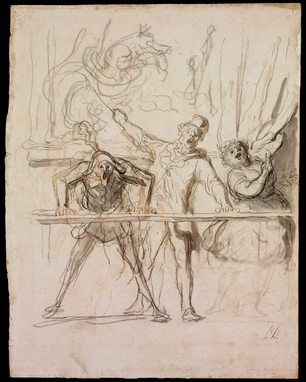 La Parade - Sivushow - Daumier, Honore (1808-1879) - 1865 - Musta liitu, akvarelli paperille - 39,8x30,4 - Szepmuveszeti Muzeum, Budapest tekijältä Honoré Daumier