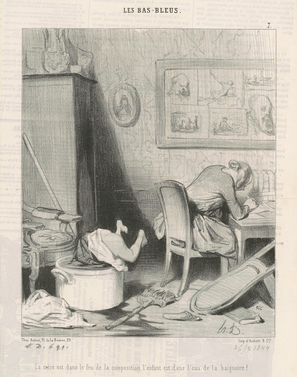 Äiti sävellyksen tulessa, lapsi kylpyammeen vedessä! tekijältä Honoré Daumier