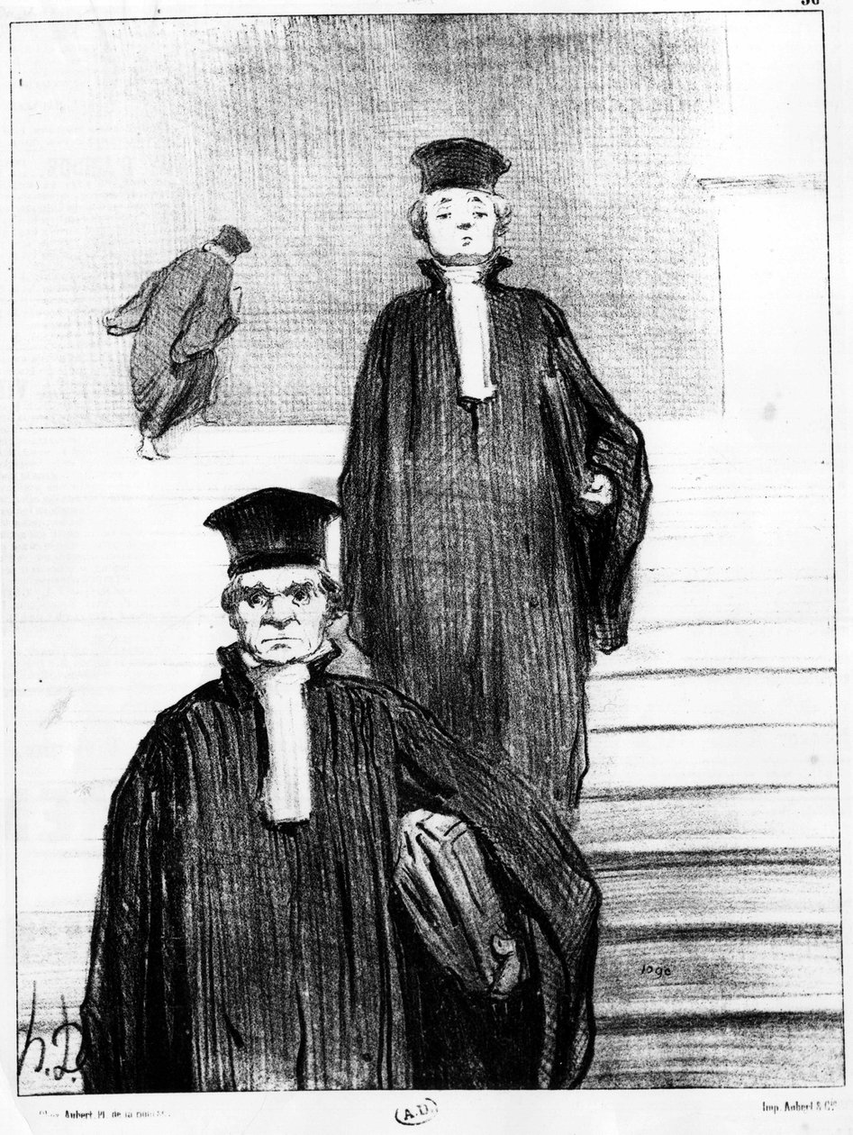 Lakimiehet, Honore Daumierin (1808-1879) karikatyyri. "" Charivari"" tekijältä Honoré Daumier