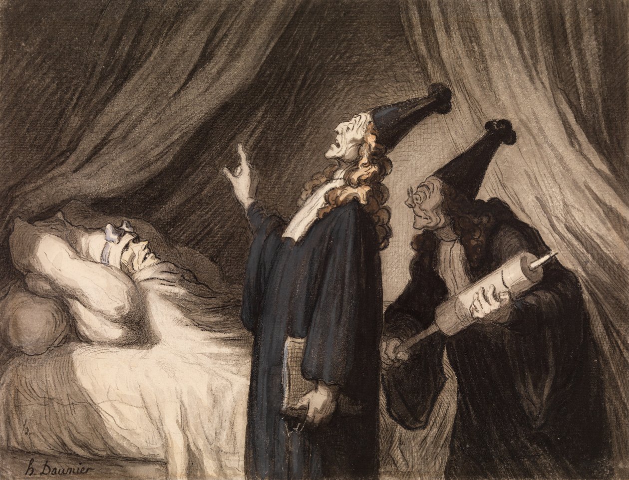 The Imaginary Invalid, n. 1850 (musta liitu ja wc paperilla) tekijältä Honoré Daumier