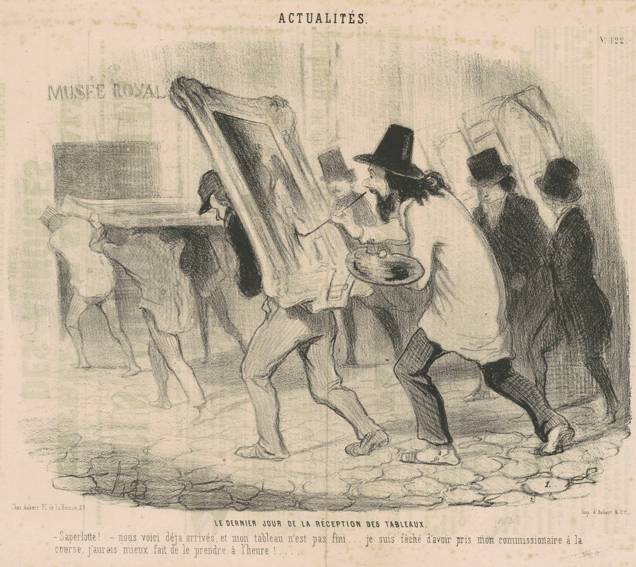 Maalausten viimeinen vastaanottopäivä. Saperlotte. . . Olemme jo saapuneet ja maalaukseni ei ole valmis! tekijältä Honoré Daumier