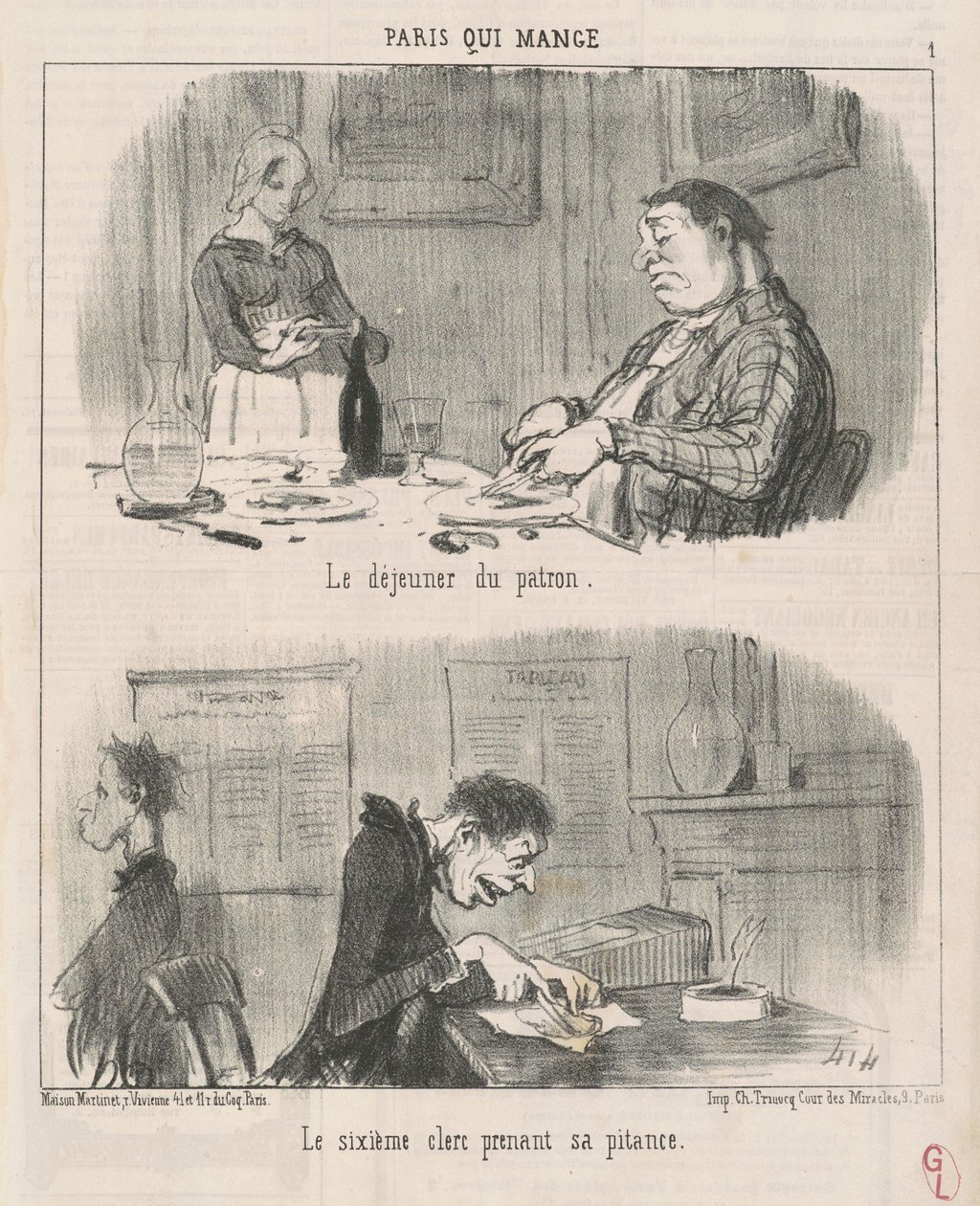 Pomon kuudennen virkailijan lounas... tekijältä Honoré Daumier