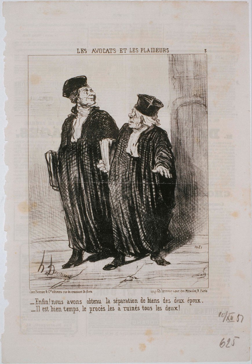 Asianajajat ja oikeudenkäyntihenkilöt: Vihdoinkin! Olemme saaneet omaisuuden erottamisen... tekijältä Honoré Daumier
