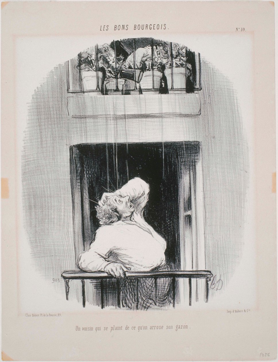 Les Bons Bourgeois - Naapuri, joka valittaa kastelemisesta tekijältä Honoré Daumier