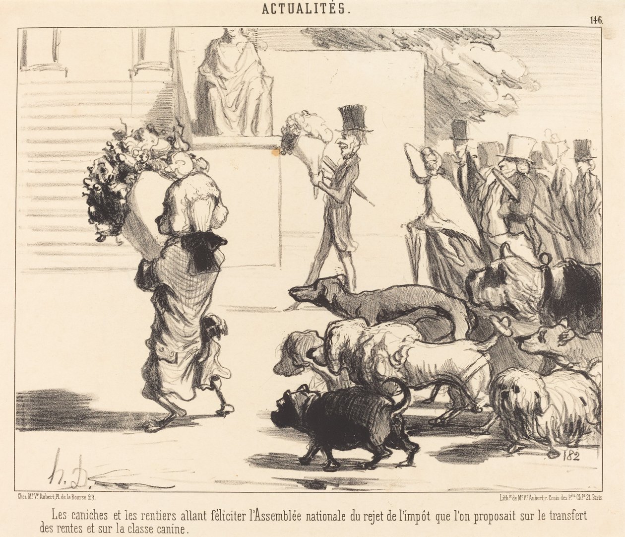 Villakoira ja eläkeläiset onnittelemassa Edustajaa... tekijältä Honoré Daumier