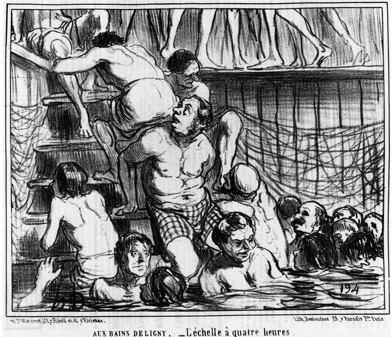 Les bains Deligny - Neljän tunnin mittakaava: Honore Daumierin (1808-1879) kuvitus sarjasta "" Sketch d