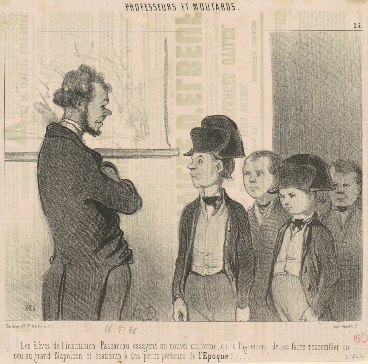 Pascareaun oppilaitoksen opiskelijat kokeilevat uutta univormua... tekijältä Honoré Daumier