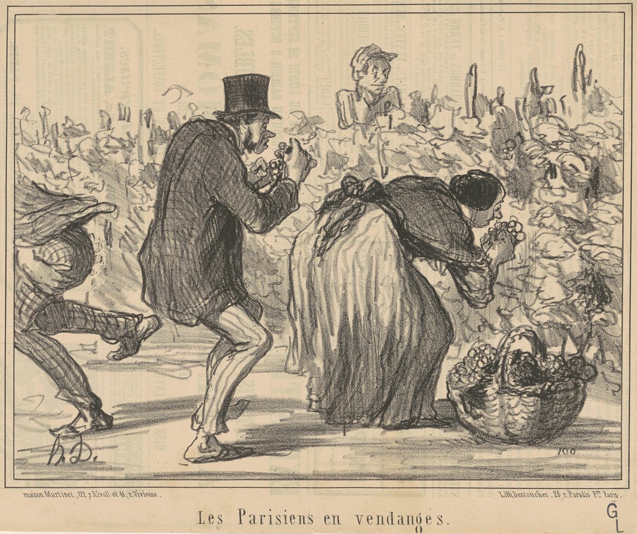 Pariisilaiset rypäleen sadonkorjuussa tekijältä Honoré Daumier