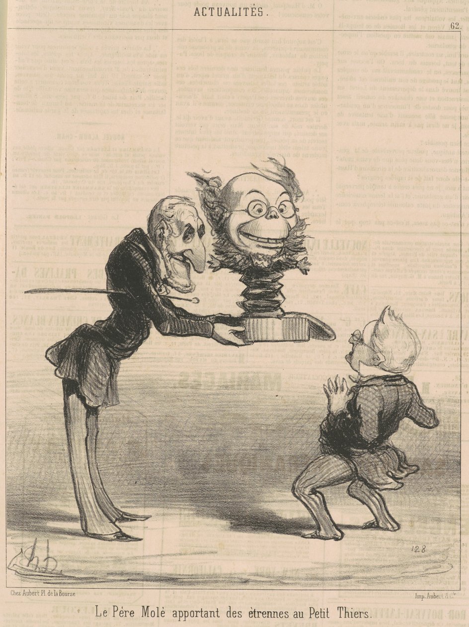Molé tuo lahjoja Petit Thiersille tekijältä Honoré Daumier