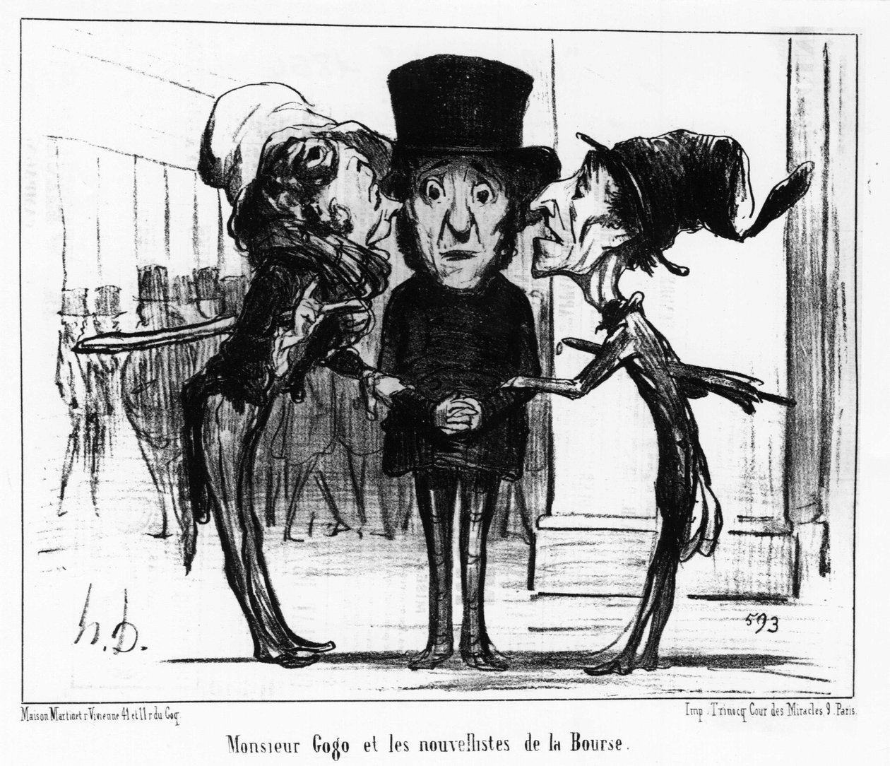 Monsieur Gogo ja pörssin uutislistat: sarja "" News -sarjan sarjakuvia pörssissä ja Honore Daumierin (1808-1879) gogo. “Charivari” tekijältä Honoré Daumier