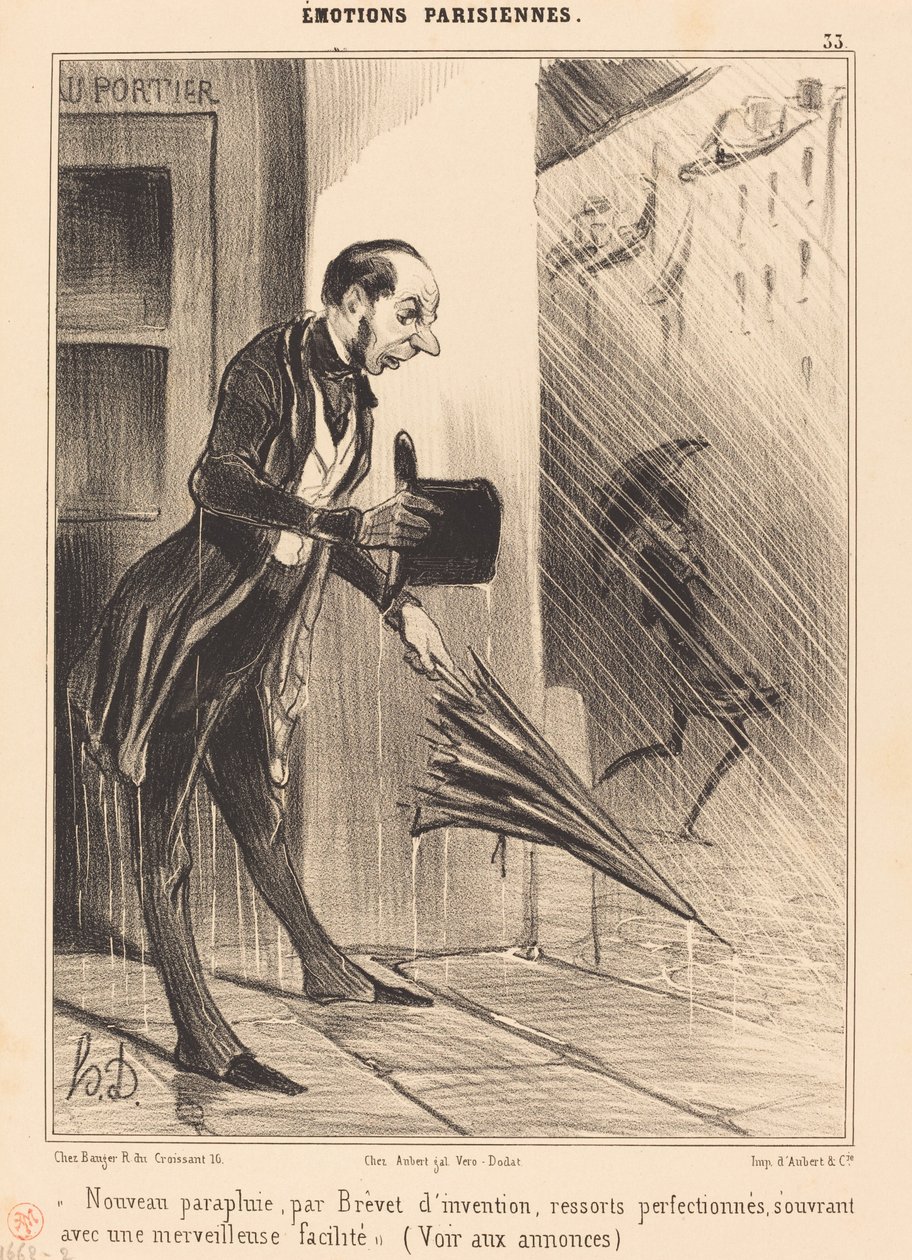 Uusi sateenvarjo, patentoitu... tekijältä Honoré Daumier