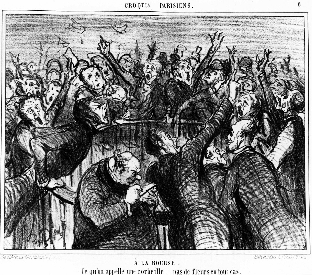 Kukkarissa, Mitä kutsutaan koriksi, ei kukkia missään tapauksessa: sarja karikatyyrejä Honore Daumierin (1808-1879) kukkaroon. "Charivari" tekijältä Honoré Daumier