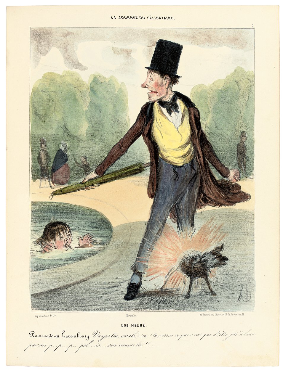 Kello yksi: Kävely Luxemburgin puistossa, 1839 tekijältä Honoré Daumier