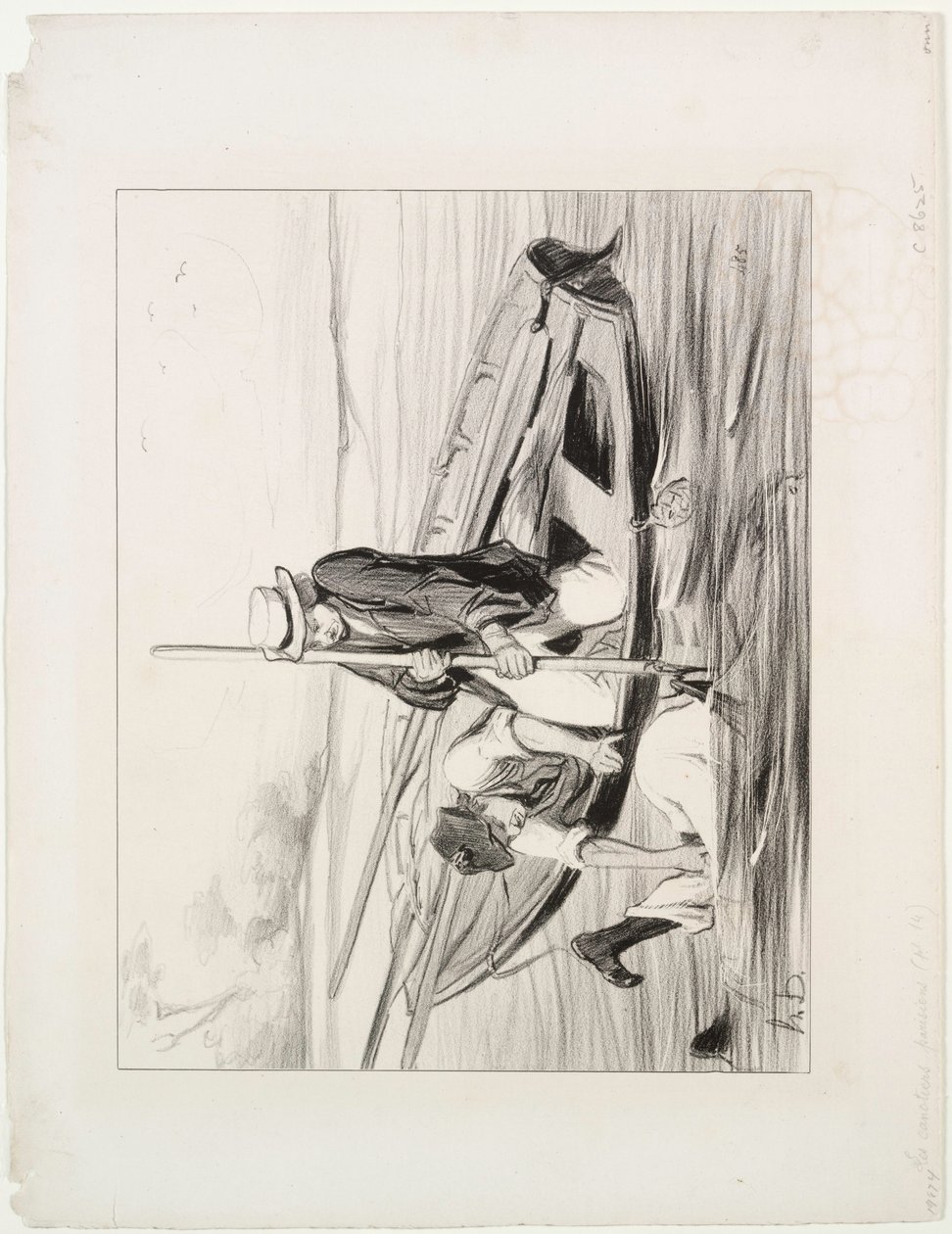 Parisian Boatmen, levy 14: Mies yli laidan, 1843. tekijältä Honoré Daumier