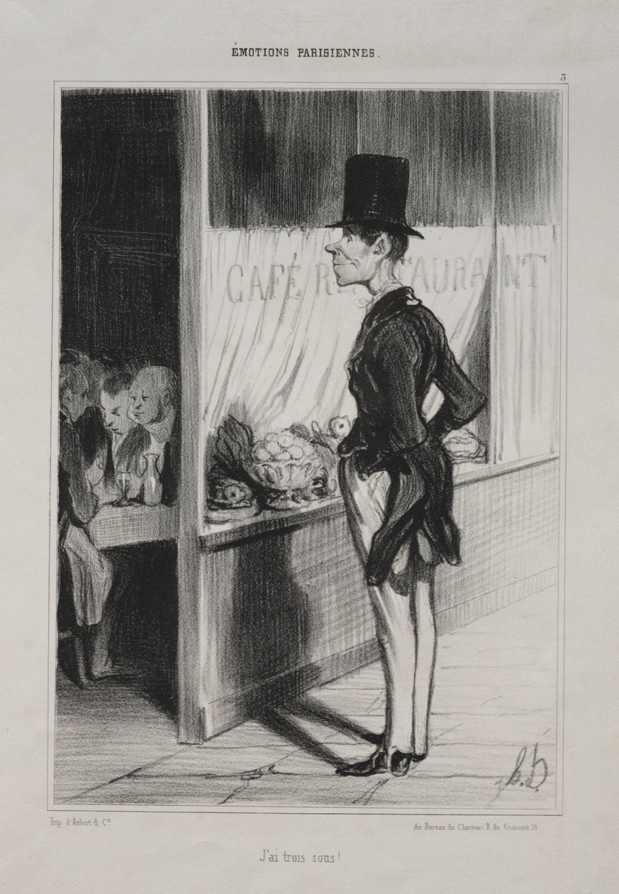 Parisian Emotions, levy 3: Minulla on kolme soussia!, 1839. tekijältä Honoré Daumier