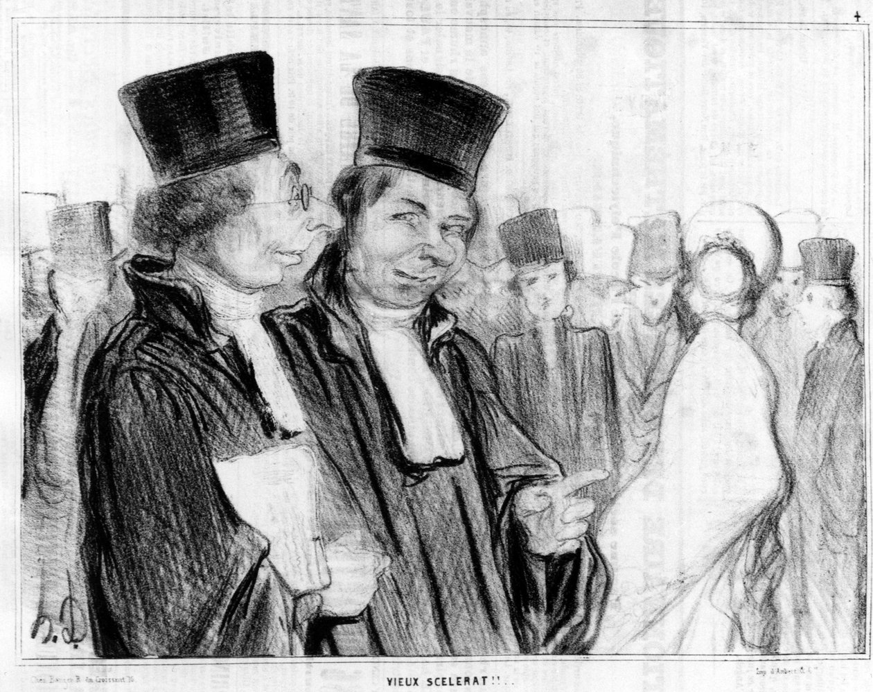 Pariisilainen tyyppi, vanha scelerat!!!, Honore Daumierin (1808-1879) karikatyyri. "Charivari". tekijältä Honoré Daumier