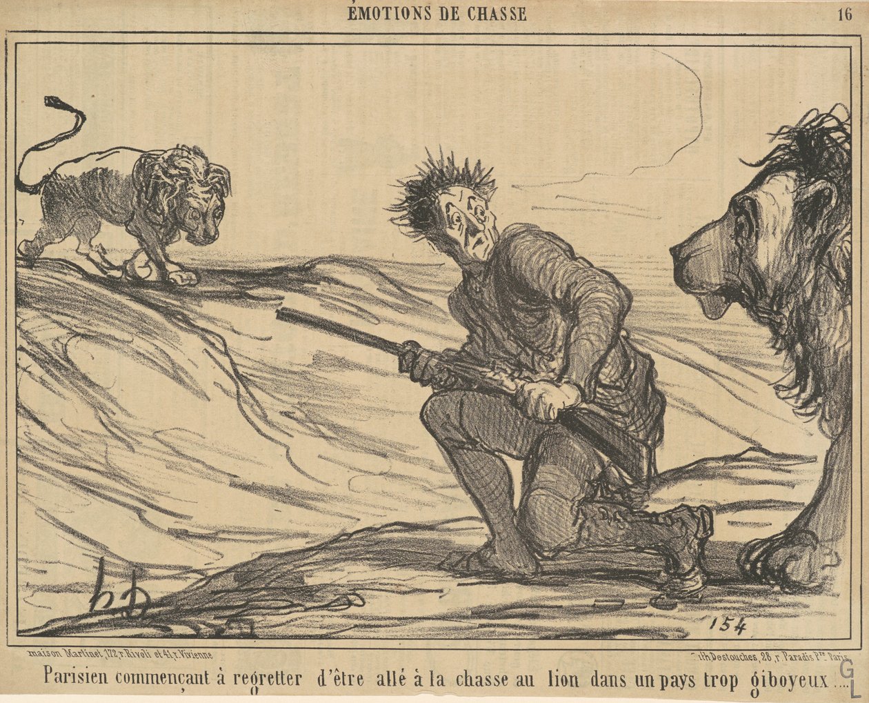 Pariisilainen alkaa katua... leijonanmetsästystä... tekijältä Honoré Daumier