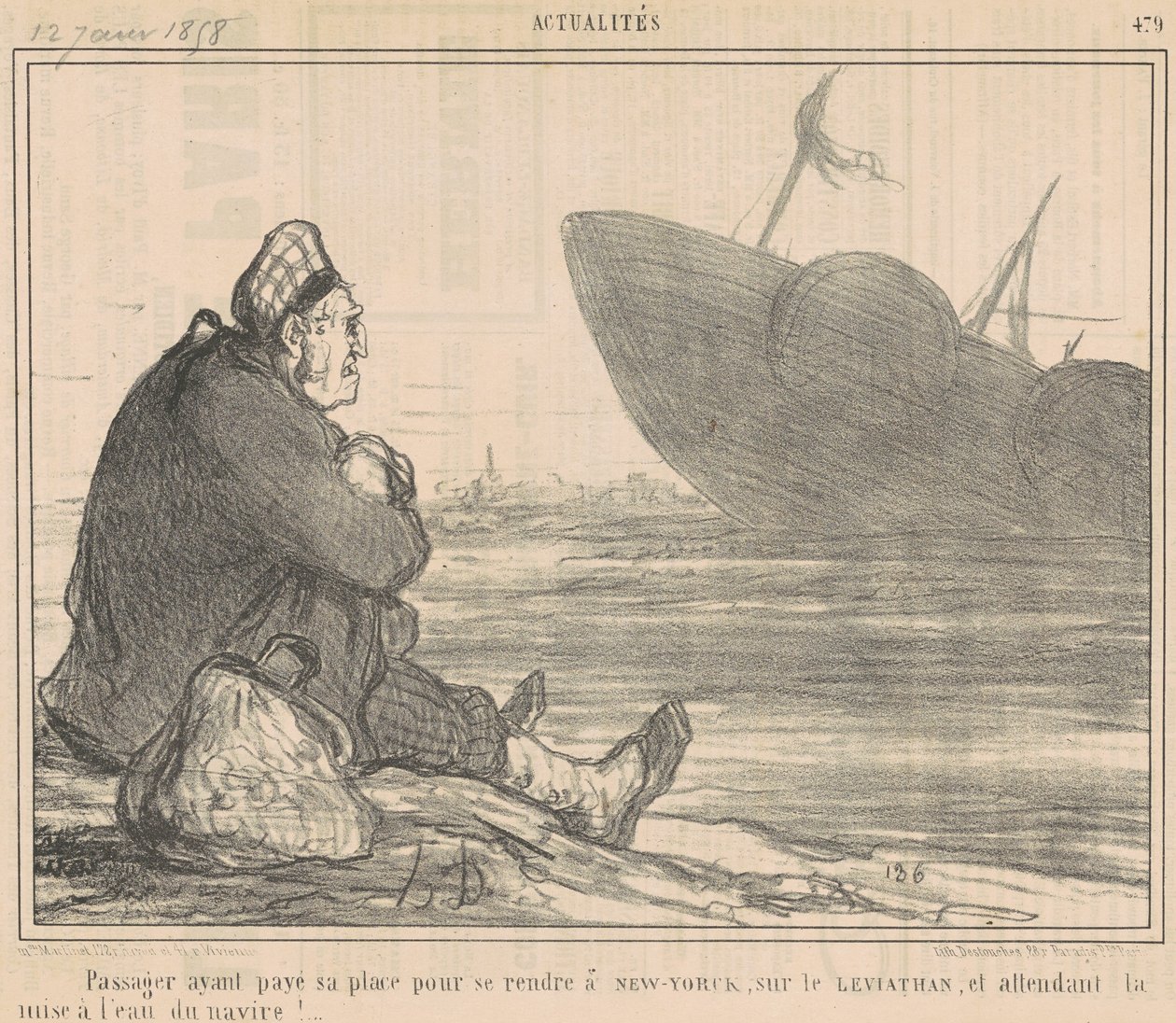 Matkustaja on maksanut ... mennäkseen New Yorkiin ... tekijältä Honoré Daumier