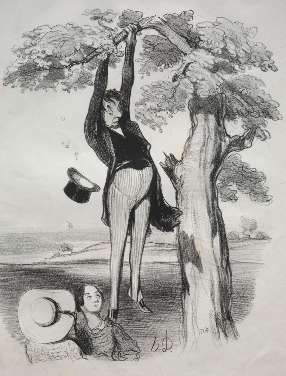 Pastorales, levy 2: Luumupuun liian voimakkaan ravistelun vaarat..., 1845. tekijältä Honoré Daumier