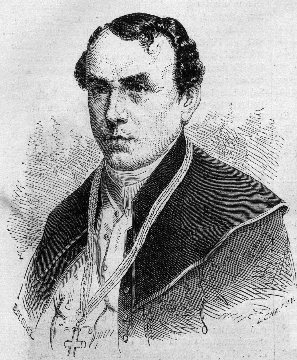 Varsovan (Puola) arkkipiispa Sigismund Felix Felinski (1822-1895) muotokuva. Kaiverrus ""Le Monde Illustre" -julkaisussa nro 314, 18. huhtikuuta 1863. tekijältä Honoré Daumier