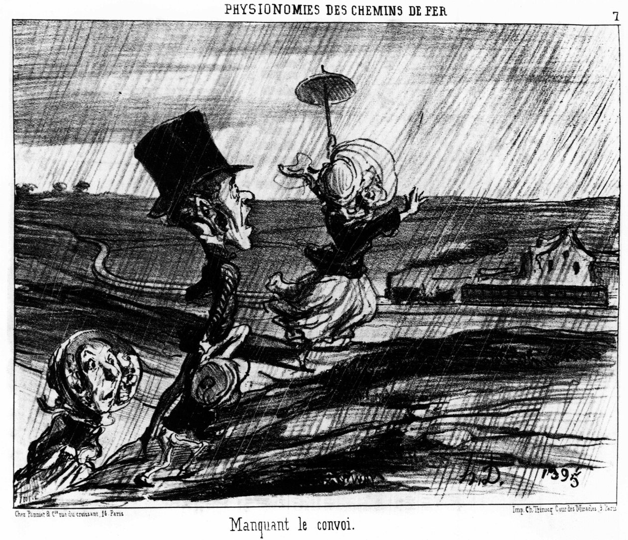 Rautatien fysiognomiat. Kadonnut saattue: sarja sarjakuvia Honore Daumierin (1808-1879) rautateillä. “Charivari” tekijältä Honoré Daumier