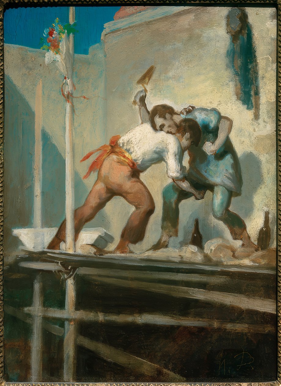Raufende Maurer tekijältä Honoré Daumier