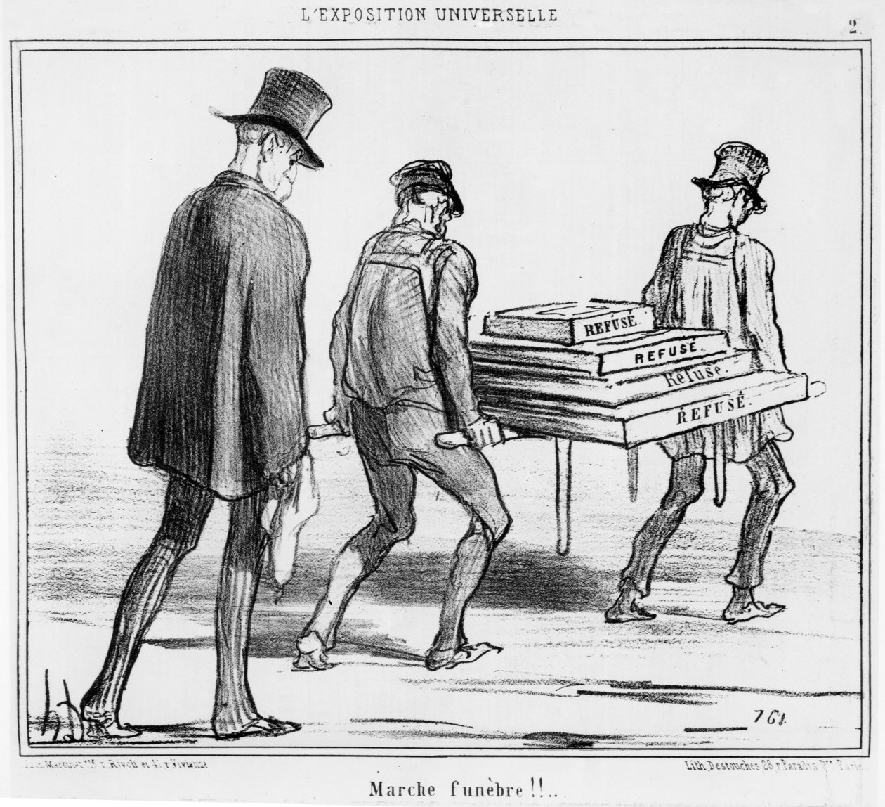 Virkistyskoju helleaallon aikana Pariisin yleisnäyttelyssä, sarjakuva Exposition Universelle -sarjasta, julkaistu Le Charivarissa tekijältä Honoré Daumier